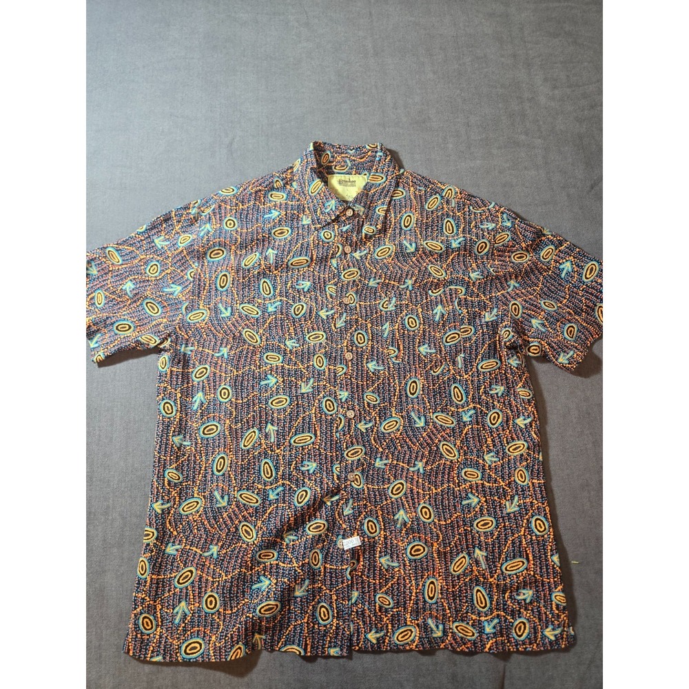 Bamboo Dreaming Shirt Mens Large Organic Natural Button Psychedelic Print Hippie